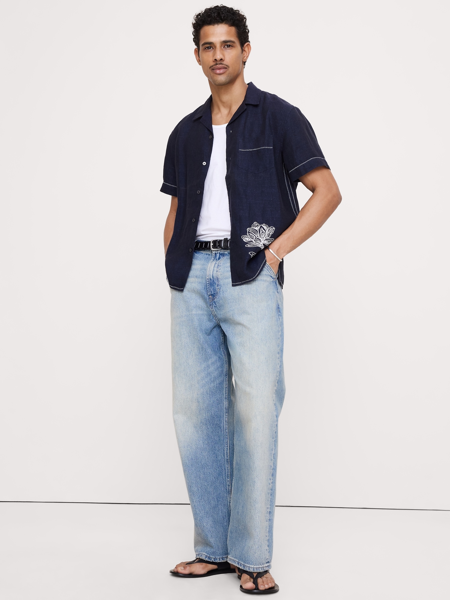 Image number 1 showing, Standard-Fit Embroidered Linen Resort Shirt