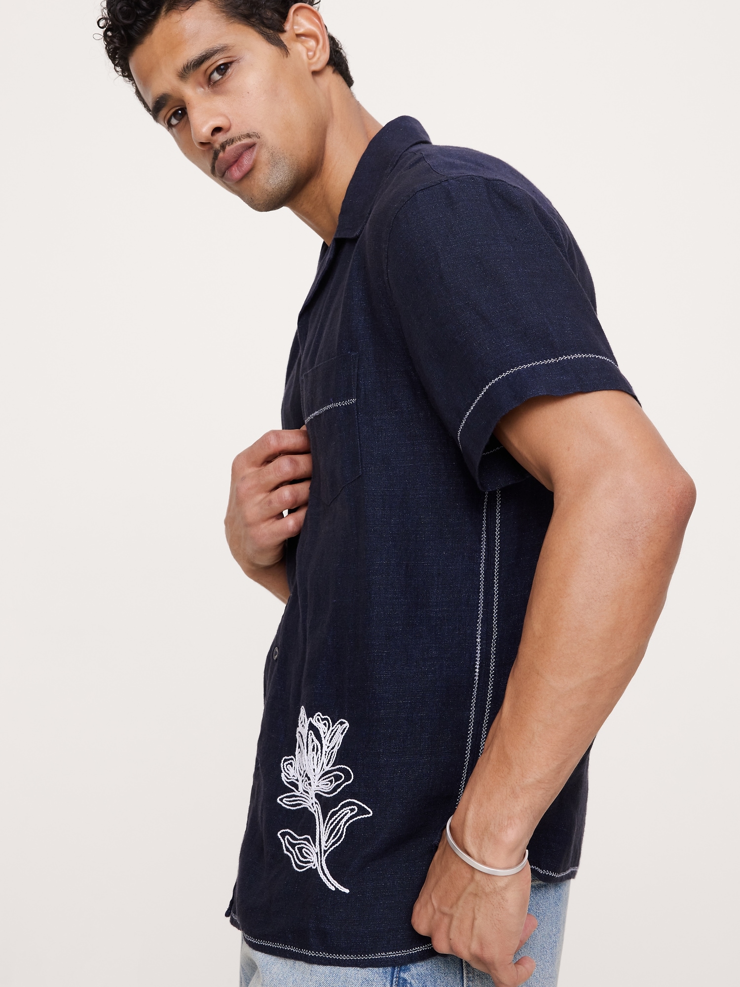 Image number 3 showing, Standard-Fit Embroidered Linen Resort Shirt