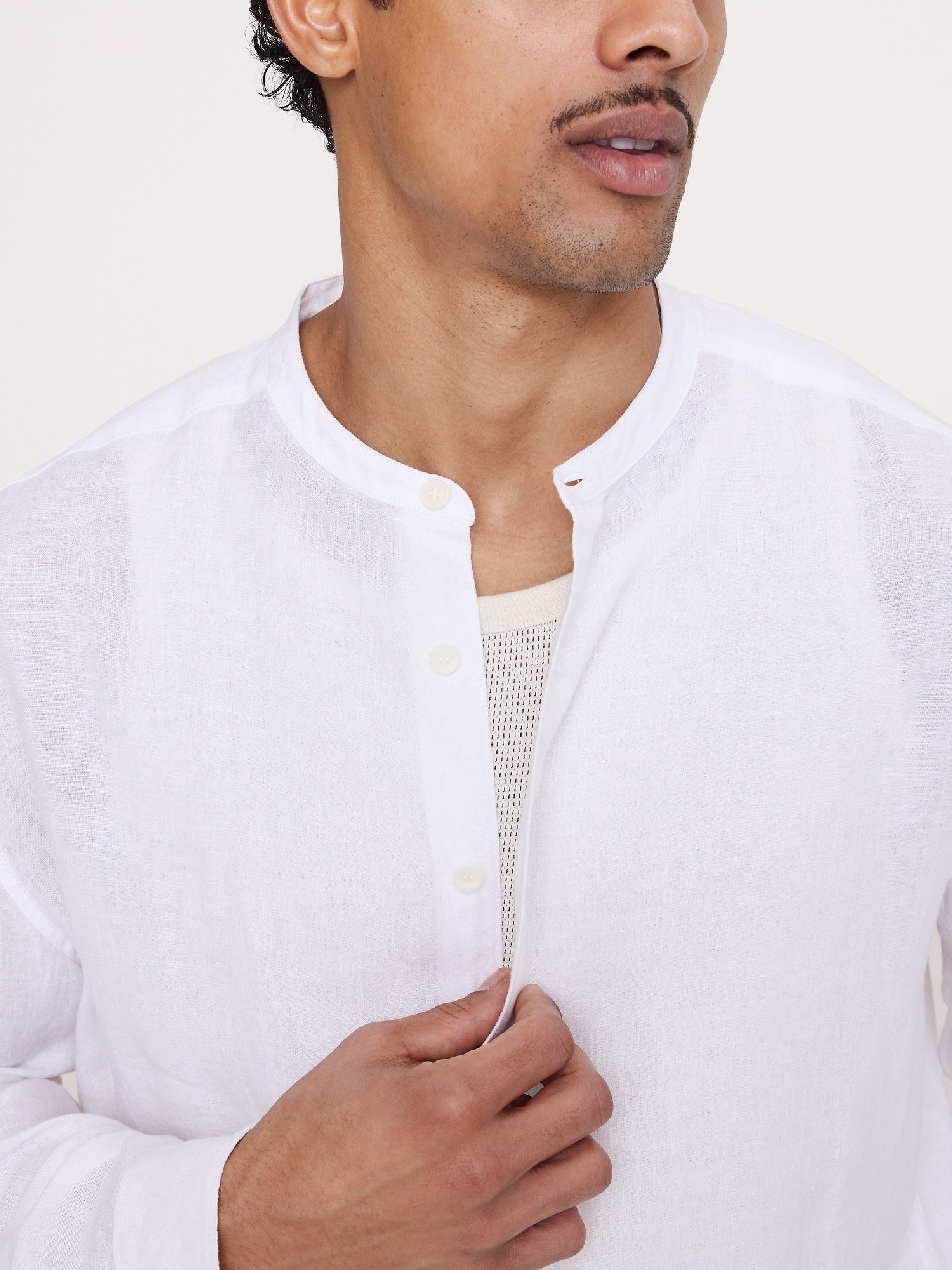 Image number 3 showing, Relaxed-Fit Linen Banded-Collar Shirt