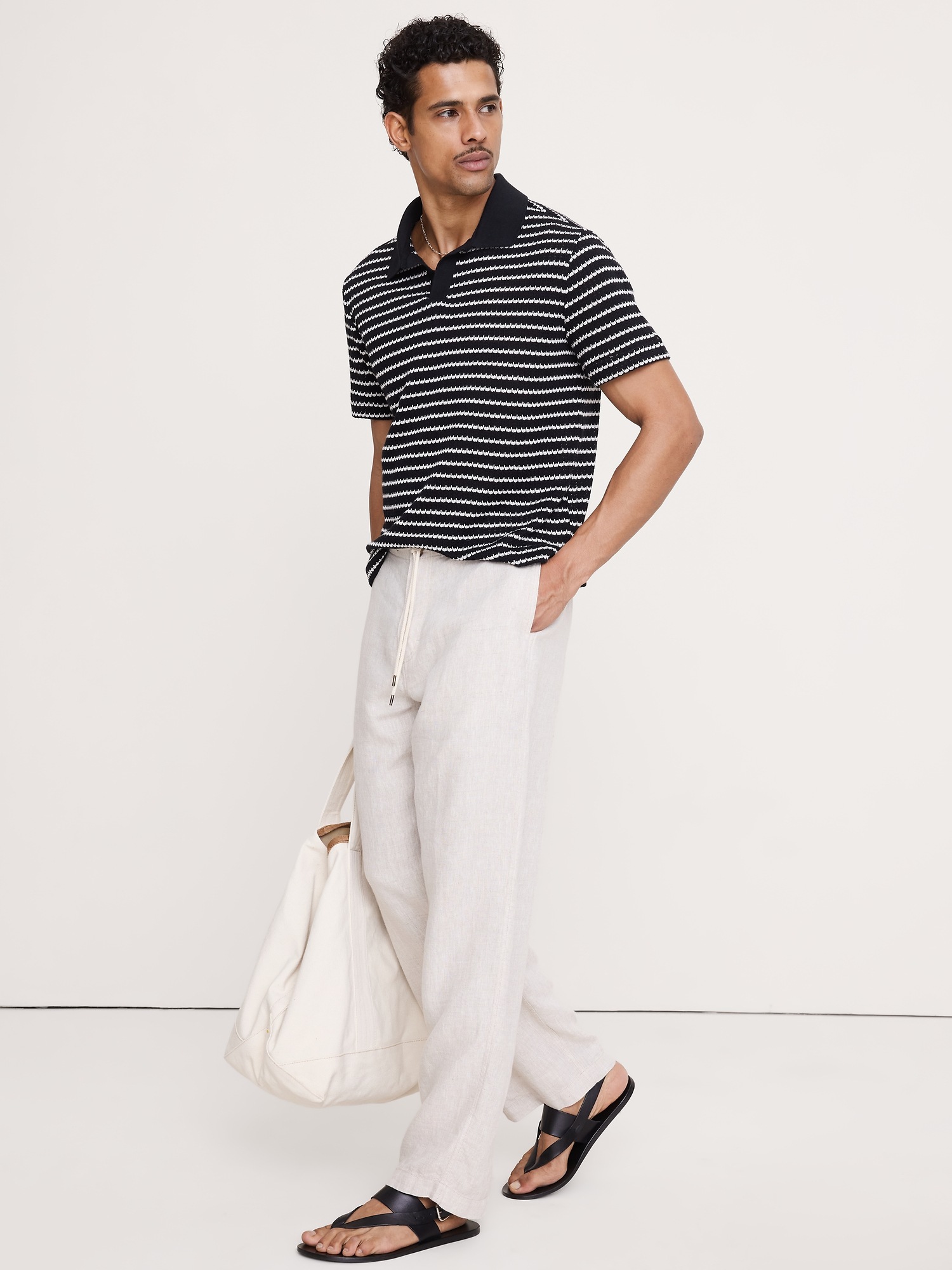 Мужское поло Banana Republic Stripe Johnny-Collar Polo, цвет: Чёрный