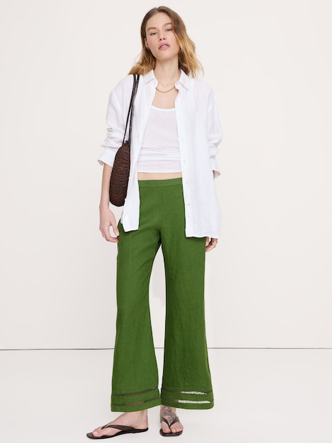 Mid-Rise Kick-Flare Linen Ankle Pant