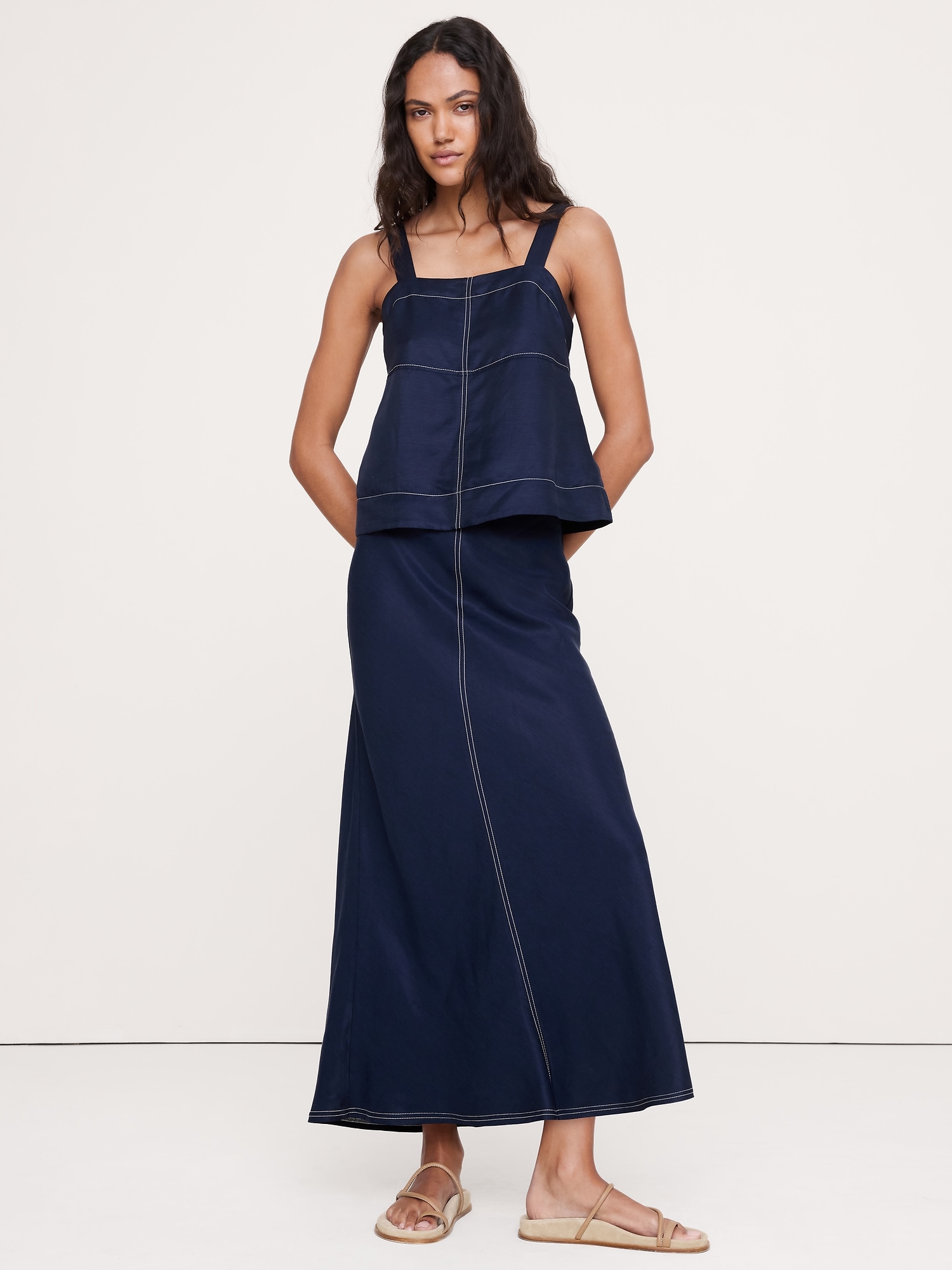 Image number 1 showing, Viscose-Linen Bias-Cut Maxi Skirt