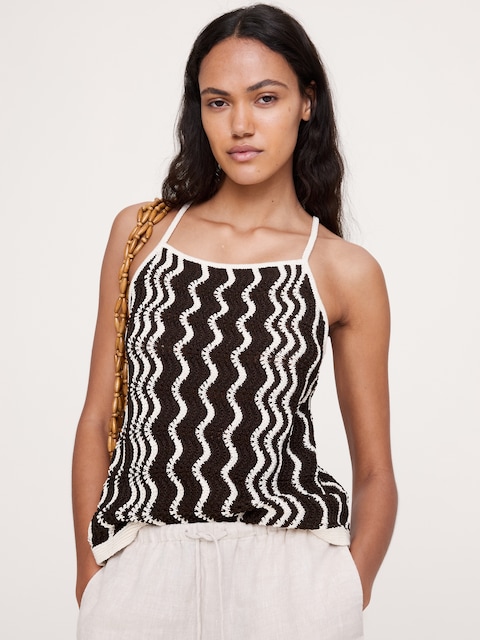 Cotton Scallop Stripe Tie-Back Tank