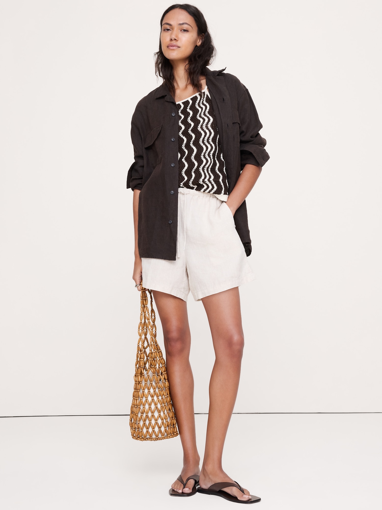 Image number 3 showing, Cotton Scallop Stripe Tie-Back Tank