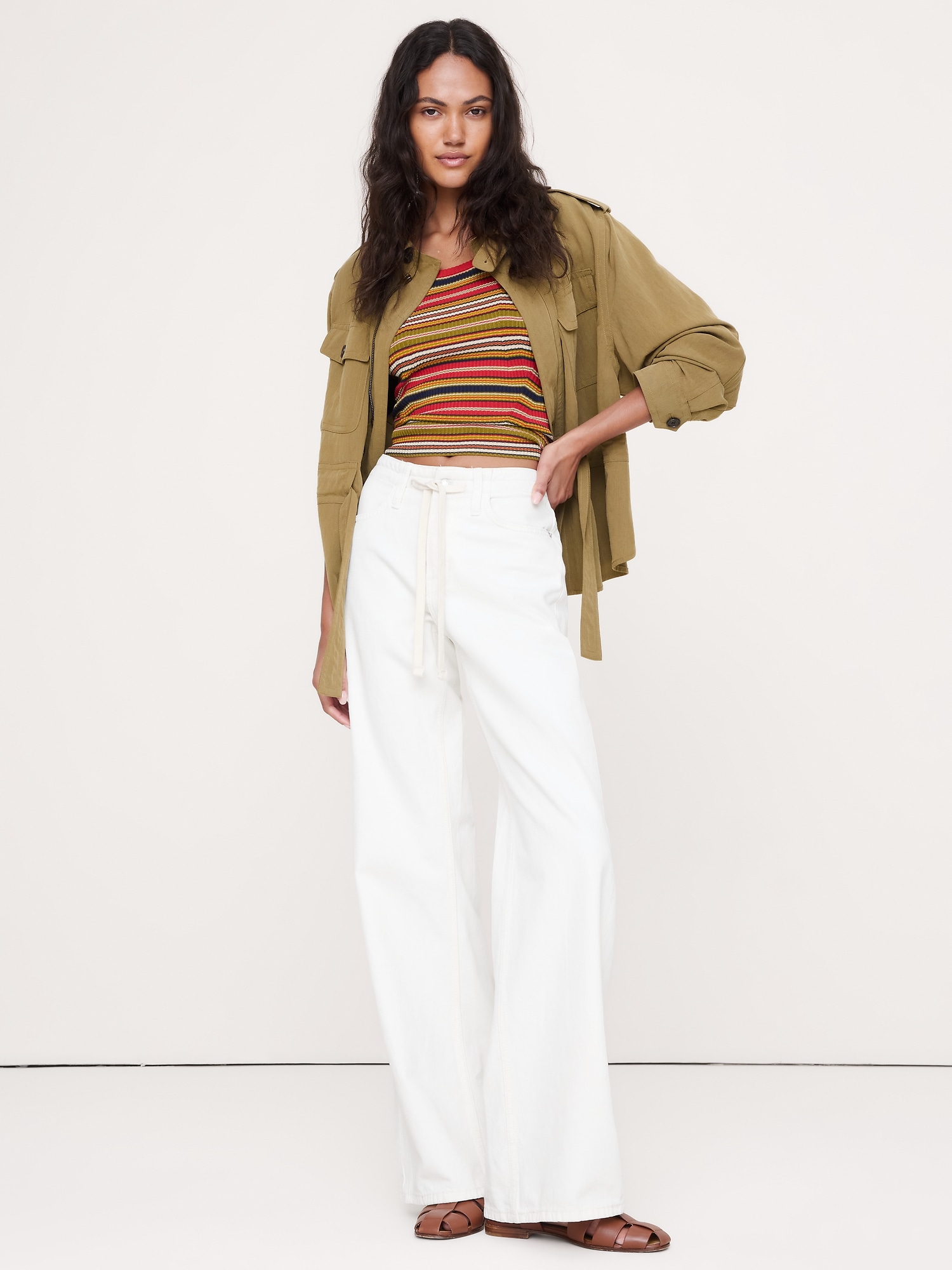 Image number 1 showing, Mid-Rise Wide-Leg Drawstring Jean