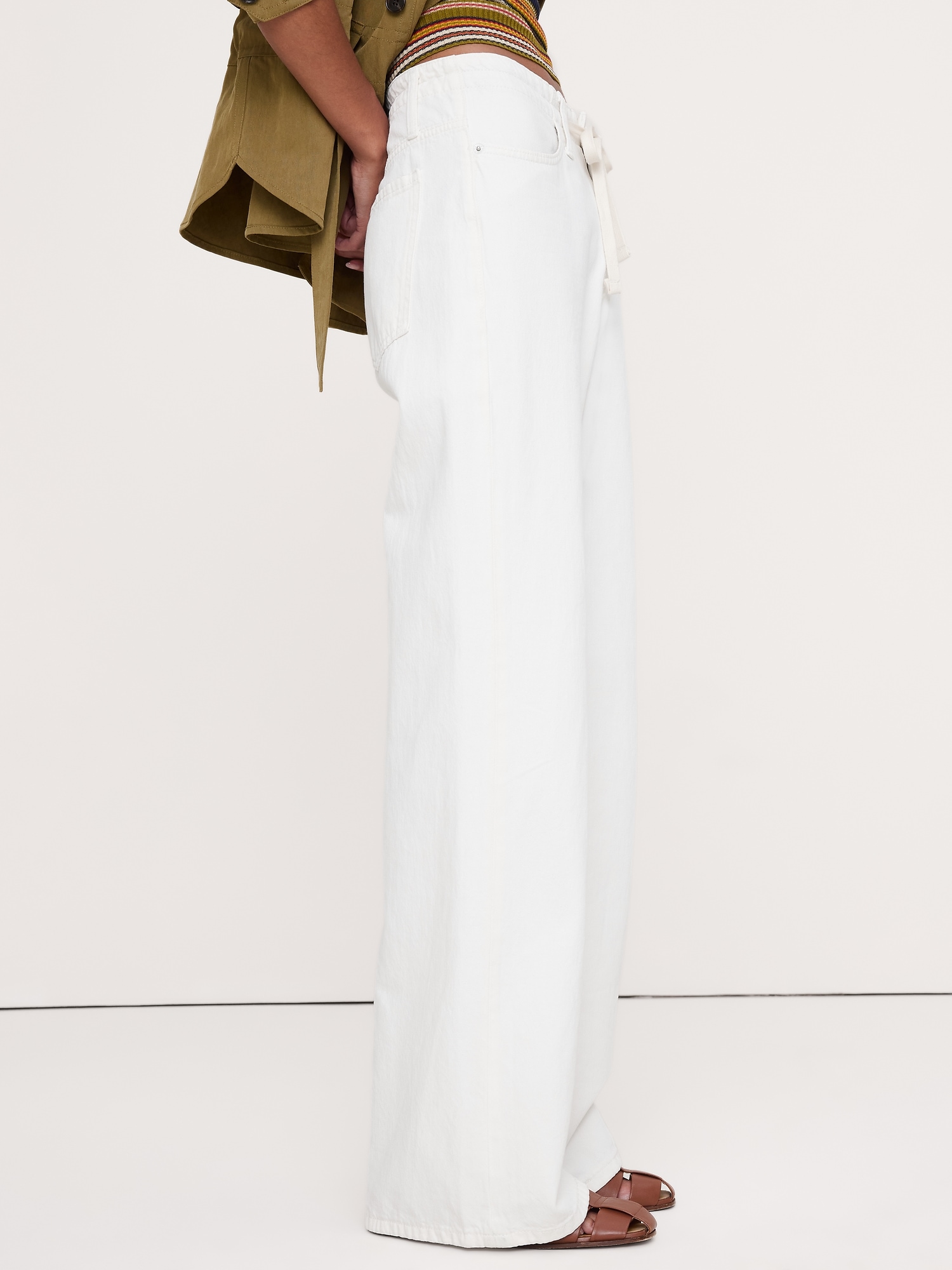 Image number 3 showing, Mid-Rise Wide-Leg Drawstring Jean