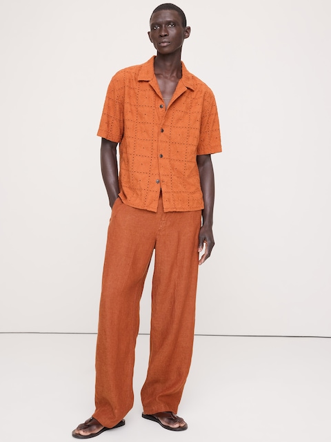 Relaxed-Fit Embroidered Cotton Eyelet Resort Shirt