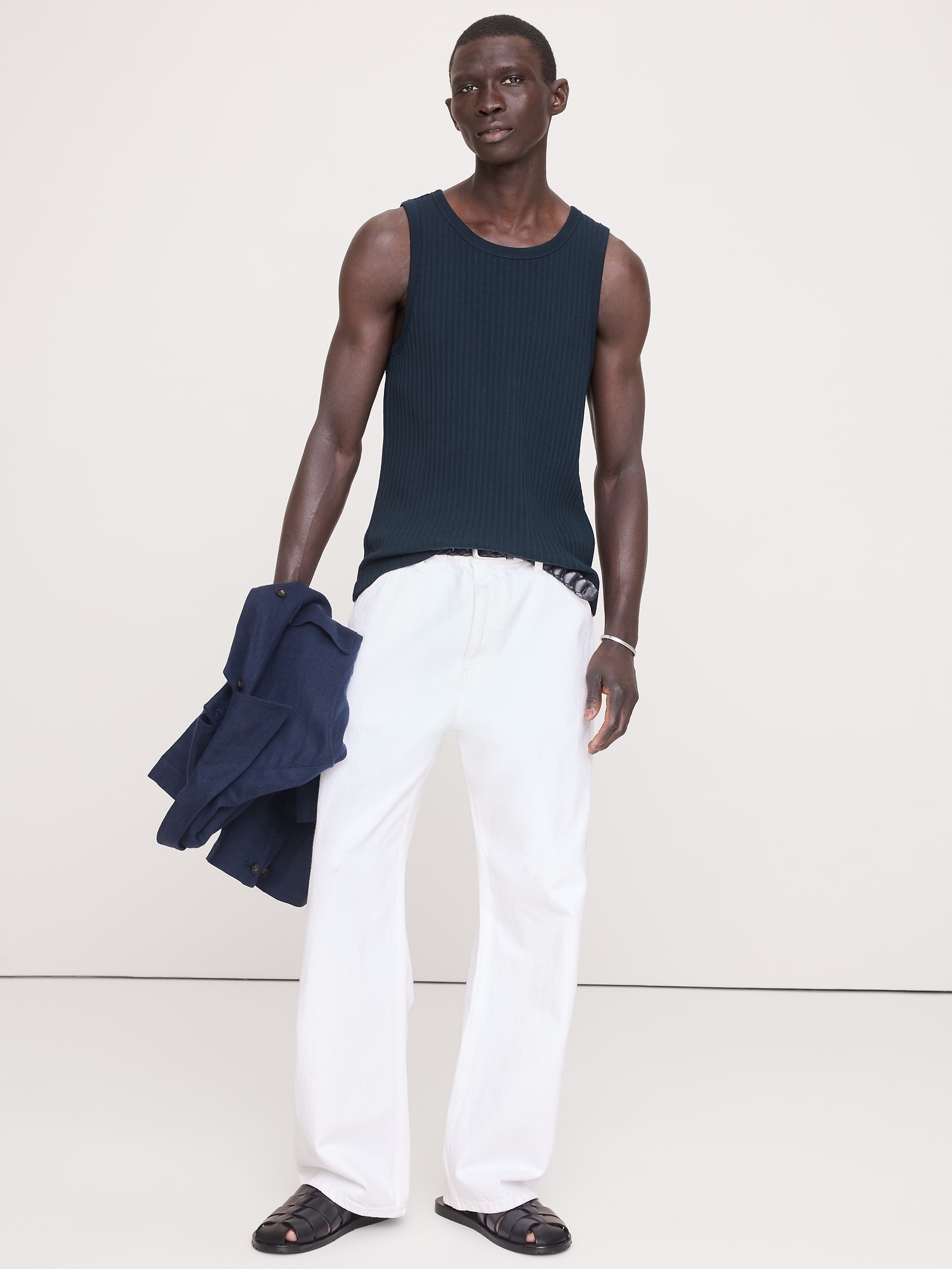 Image number 1 showing, Ribbed Stretch-Cotton Tank