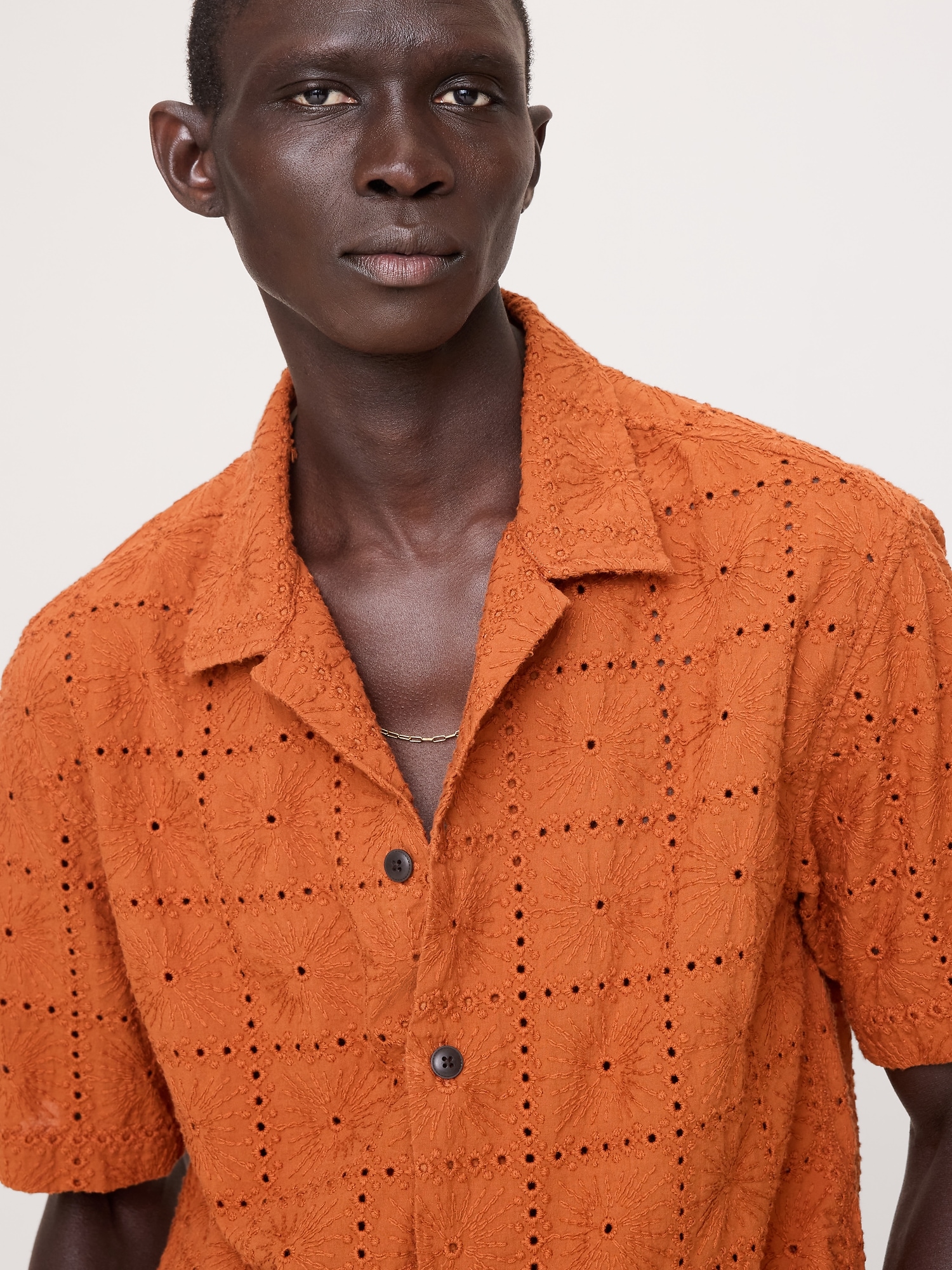 Image number 4 showing, Relaxed-Fit Embroidered Cotton Eyelet Resort Shirt
