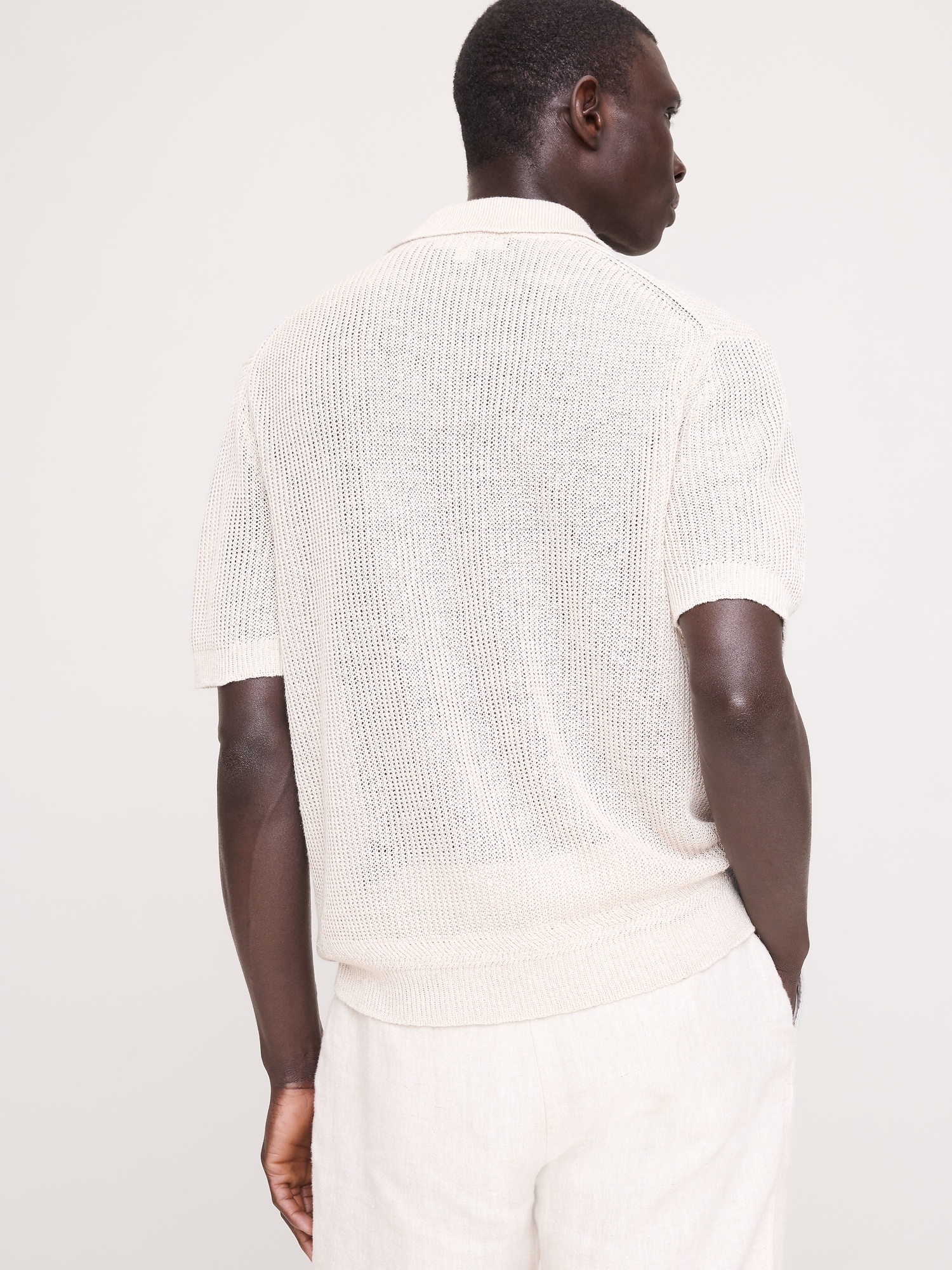 Image number 3 showing, Linen-Cotton Johnny-Collar Sweater Polo