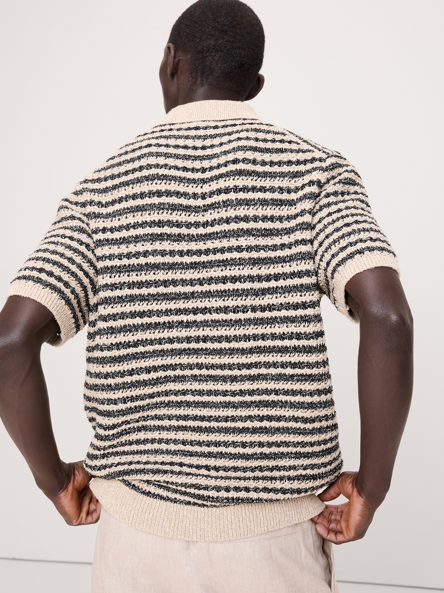 Image number 3 showing, Cotton-Blend Bouclé Stripe Sweater Polo