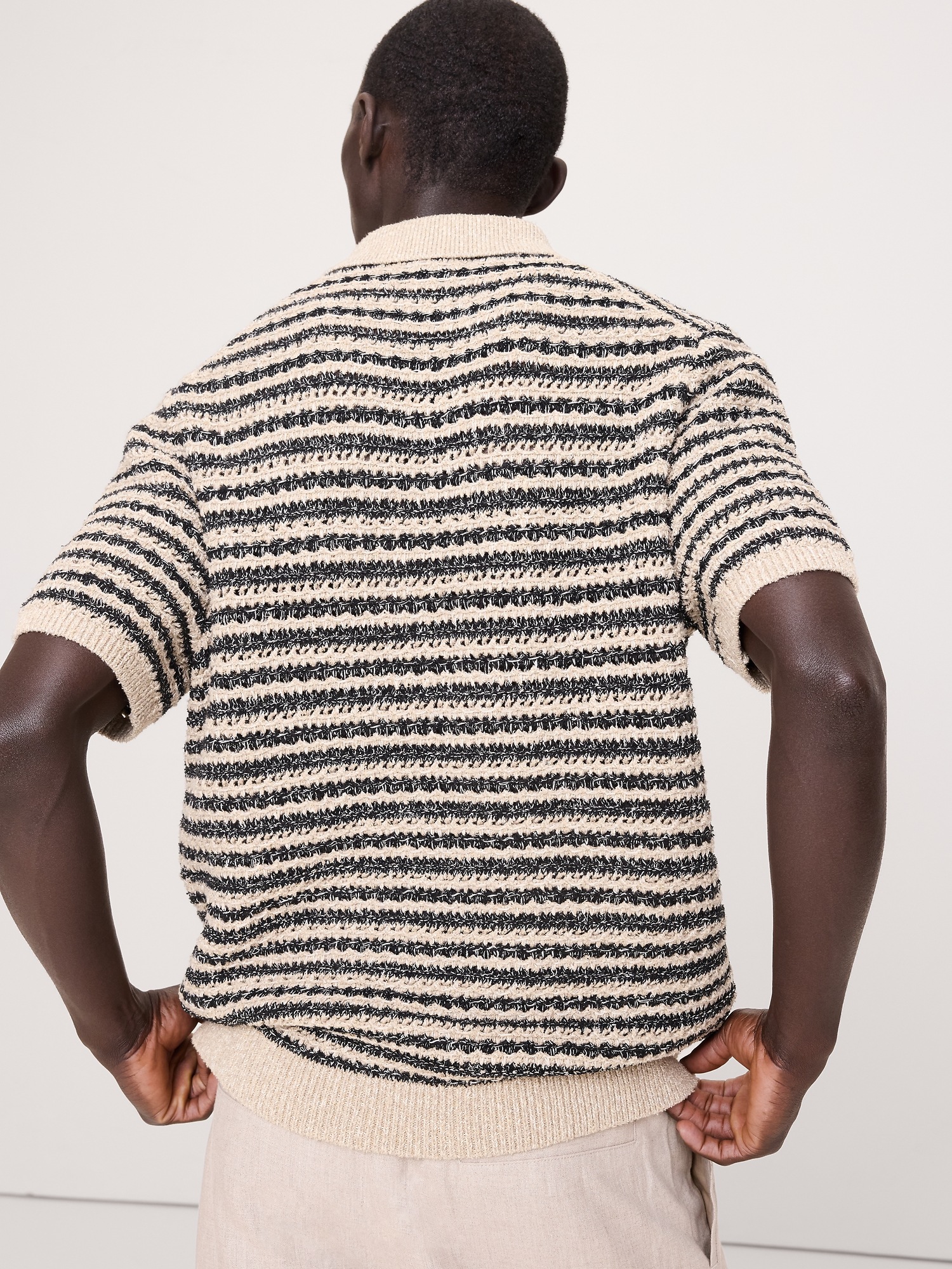 Мужские рубашки Banana Republic Textured Stripe Sweater Polo, цвет: Натуральный — фото 2