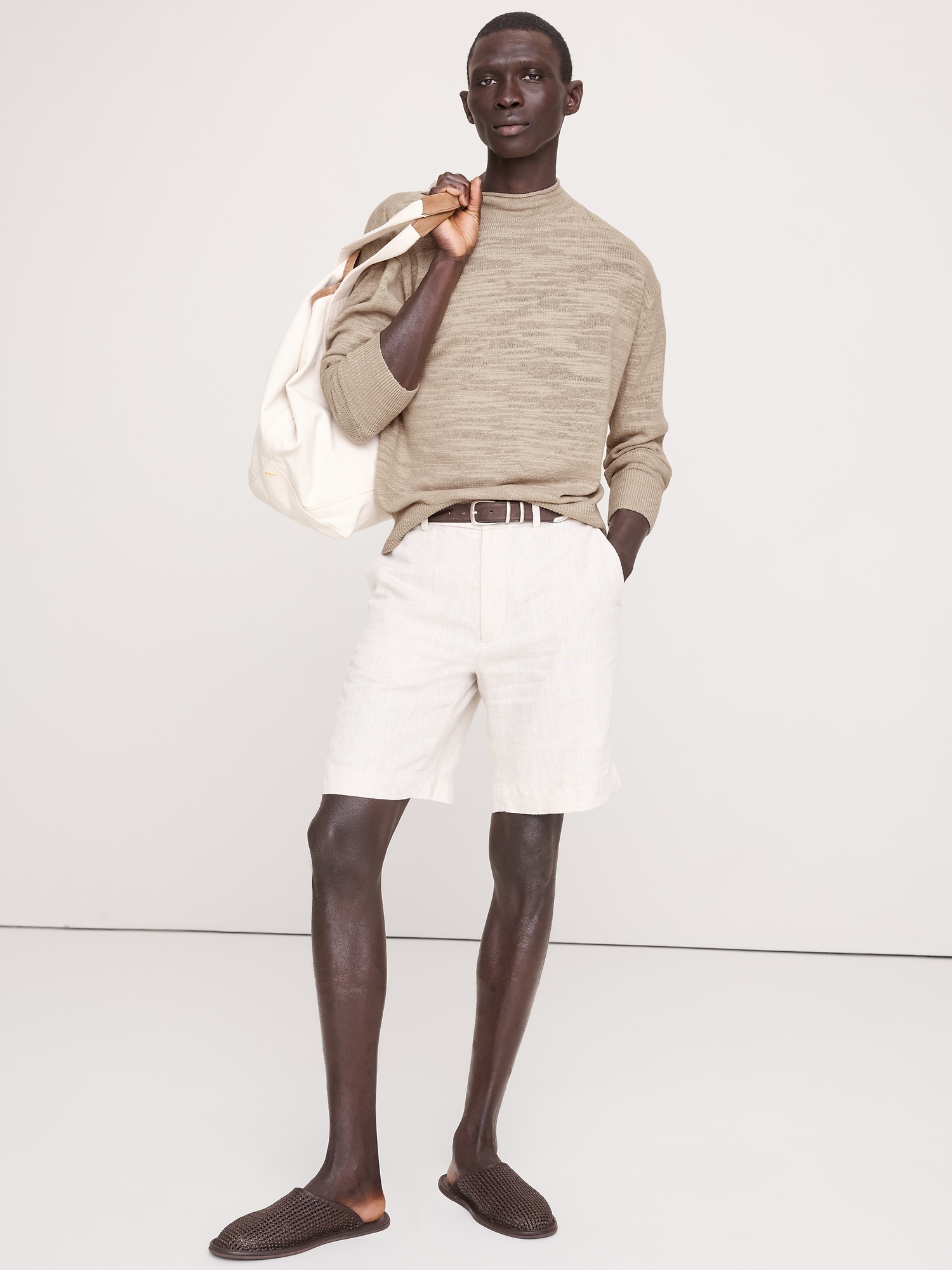Image number 1 showing, Linen-Cotton Slub Roll-Neck Sweater