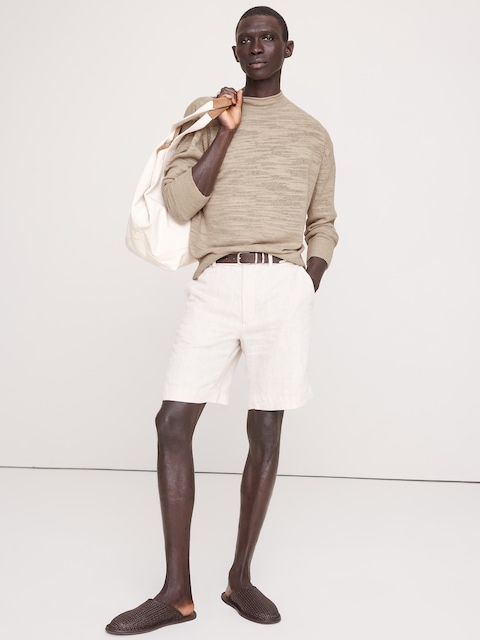 Linen-Cotton Slub Roll-Neck Sweater