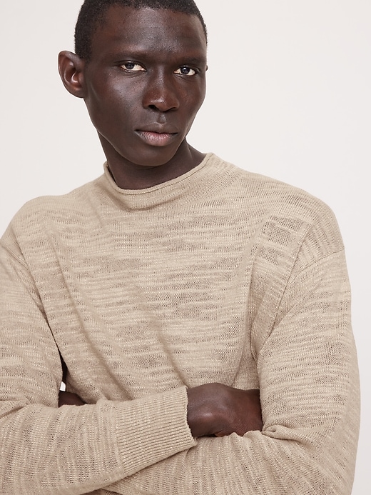 Linen-Cotton Slub Roll-Neck Sweater | Banana Republic