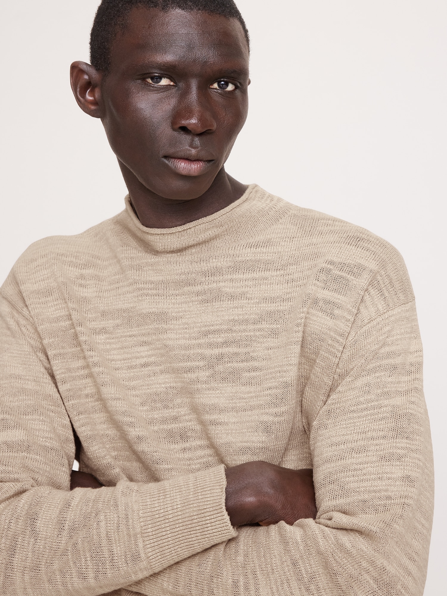 Image number 3 showing, Linen-Cotton Slub Roll-Neck Sweater