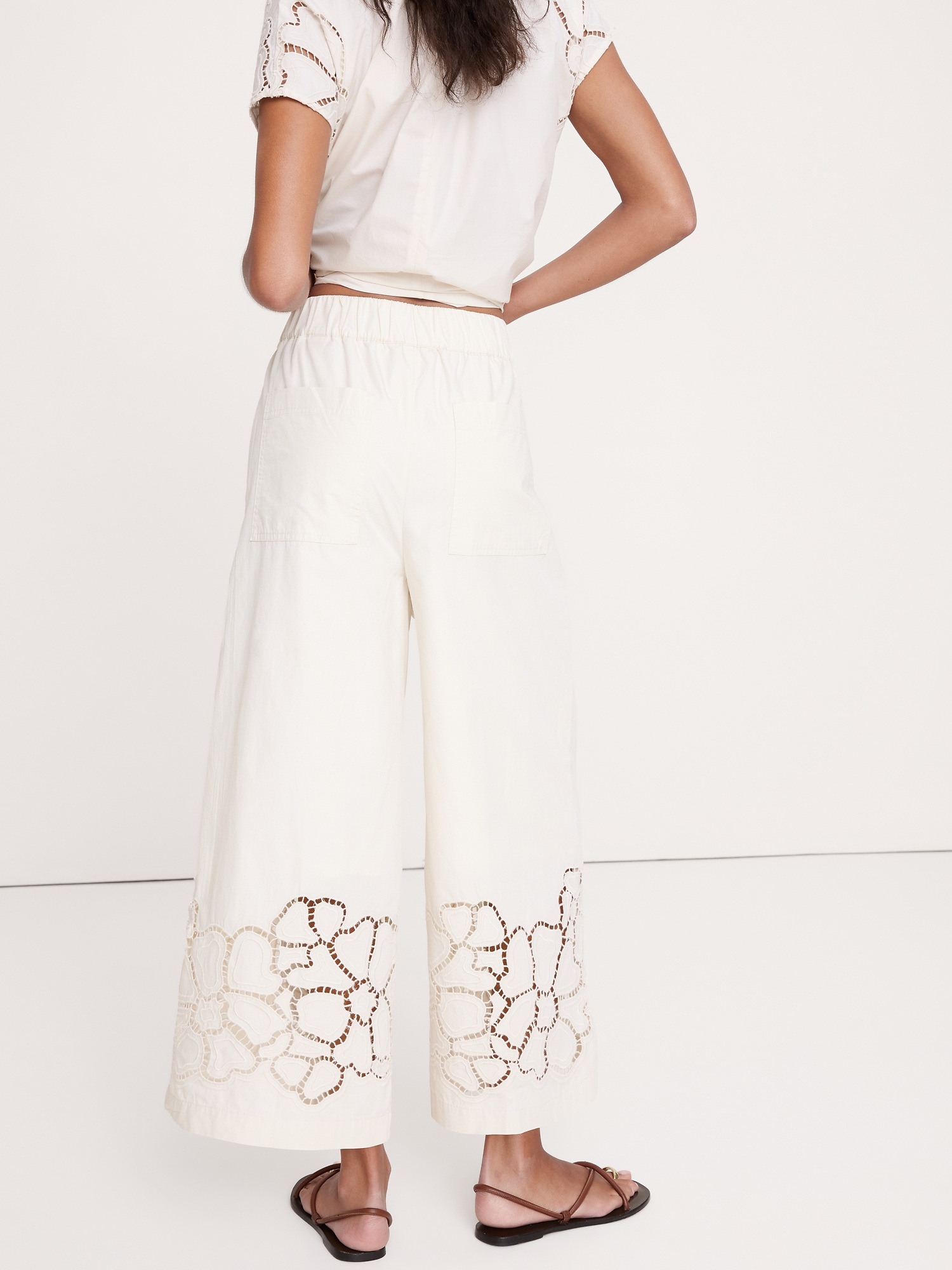Image number 2 showing, The Pull-On Wide-Leg Ankle Pant in Embroidered Poplin