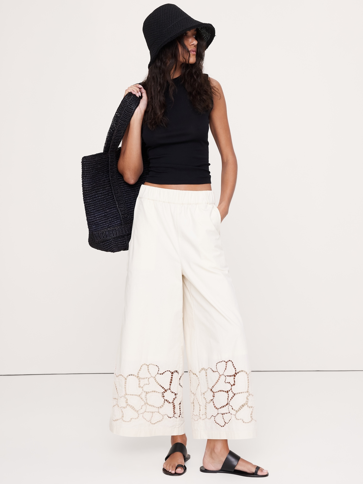 Image number 5 showing, The Pull-On Wide-Leg Ankle Pant in Embroidered Poplin