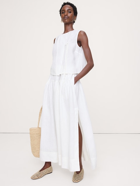 Linen Tiered Tie-Side Maxi Skirt