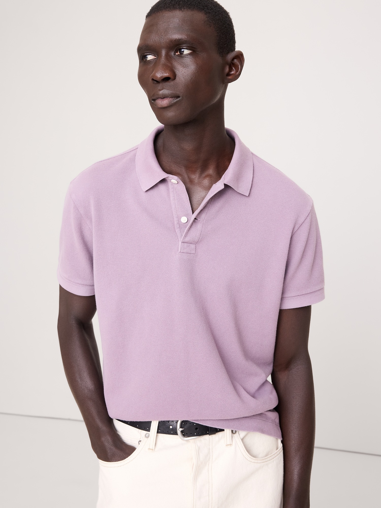 Мужское поло Banana Republic Cotton Pique Polo, цвет: Сумеречный фиолетовый