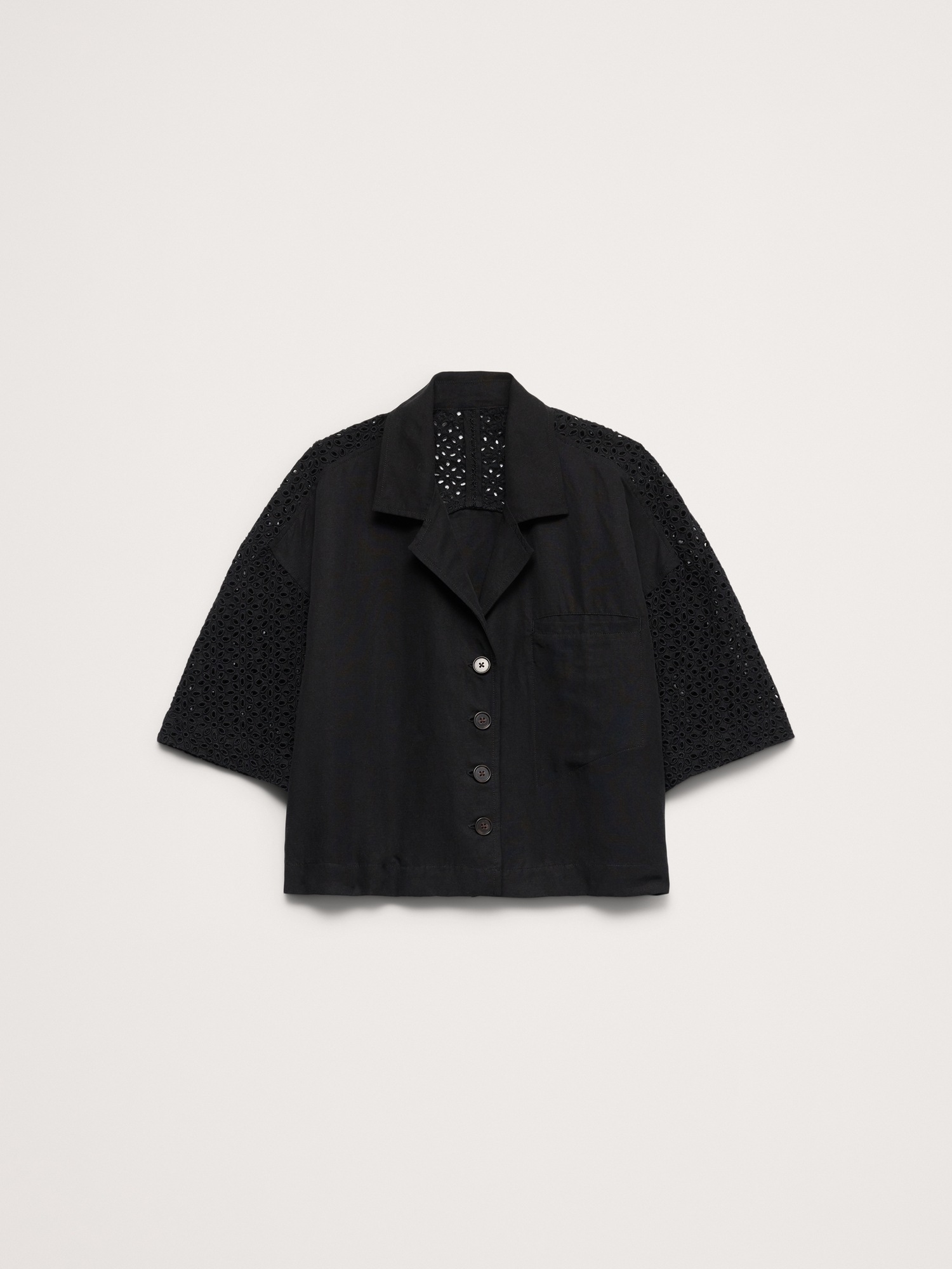 Image number 4 showing, Boxy Crop Tencel™-Linen Eyelet Shirt