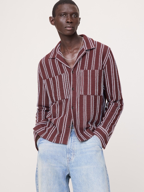 Striped Knit Resort Shirt - Radicchio Burgundy