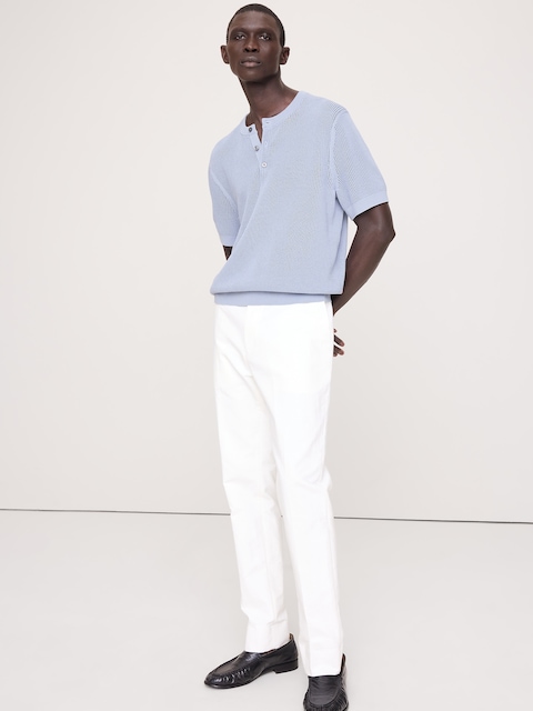 Cotton-Silk Short-Sleeve Henley Sweater