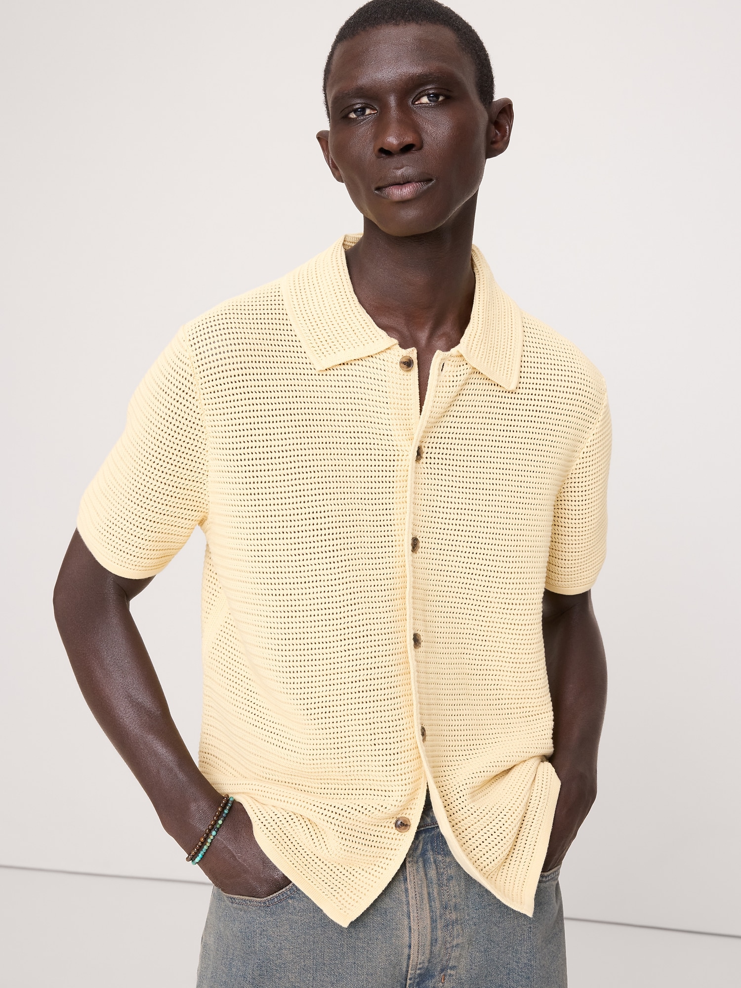 Image number 1 showing, Cotton Mesh Polo Cardigan