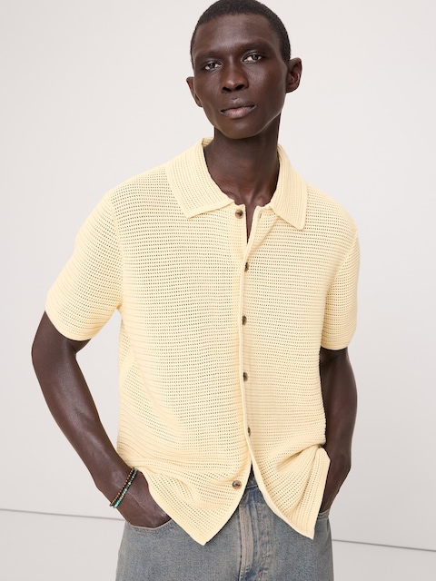 Cotton Mesh Polo Cardigan