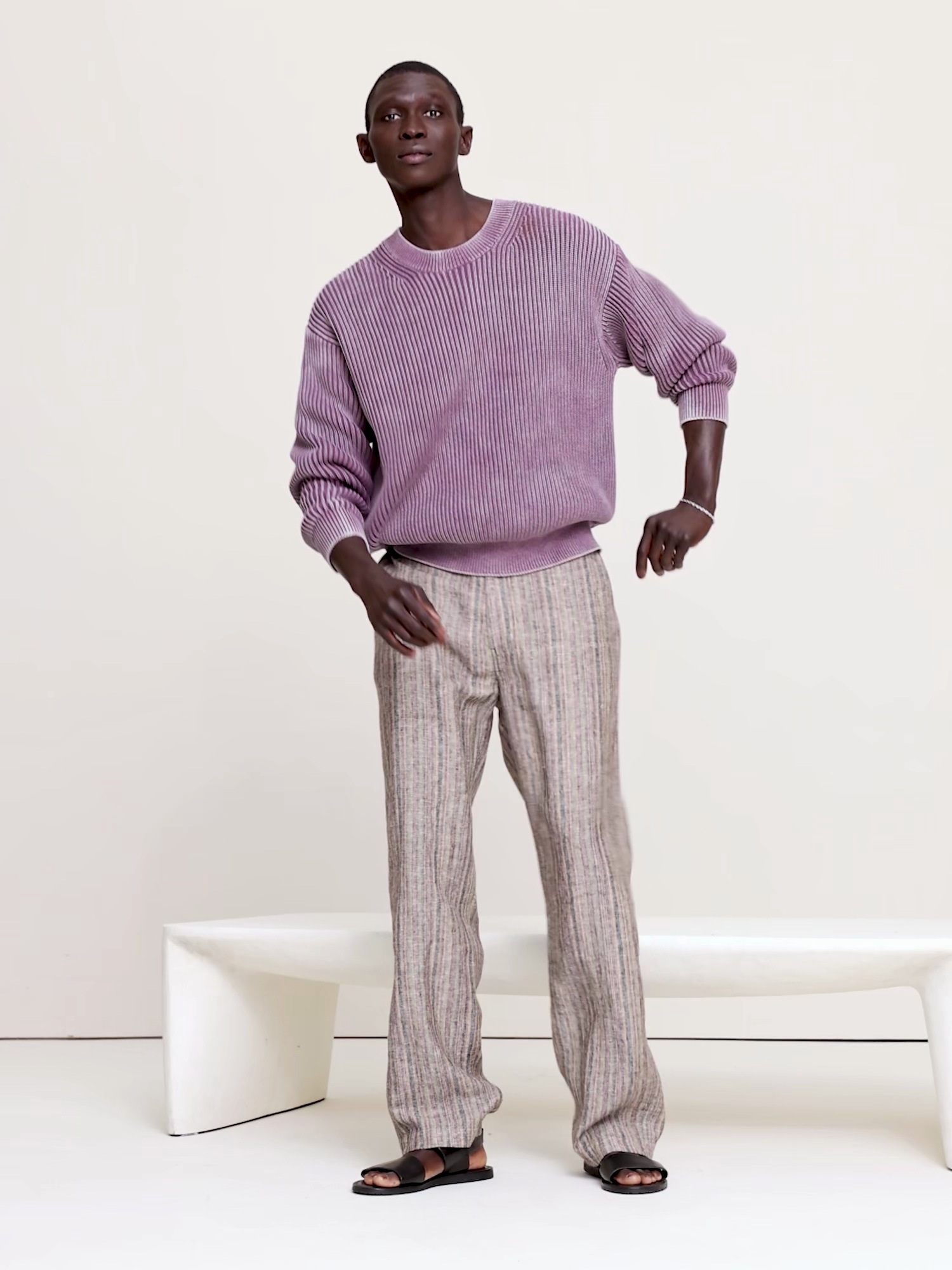 Мужской свитер Banana Republic Ribbed Cotton Crew-Neck, цвет: Сумеречный фиолетовый — фото 5