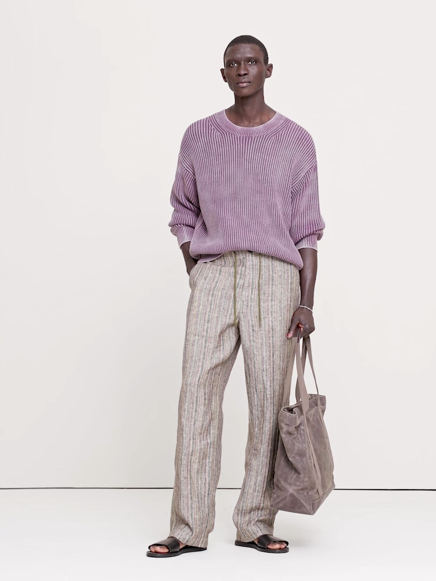 Мужские брюки Banana Republic Relaxed Striped Linen Beach Pant, цвет: Разноцветный полосатый — фото 5