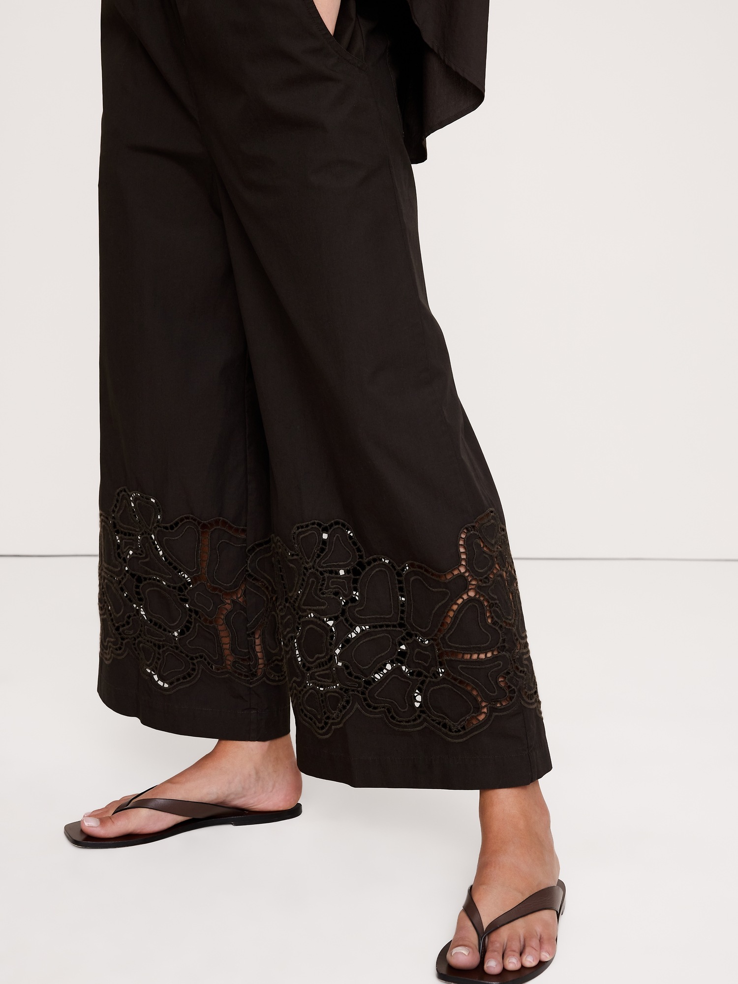 Женские брюки Banana Republic The Pull-On Wide-Leg Ankle Pant in Embroidered Poplin, цвет: Коричневый — фото 3