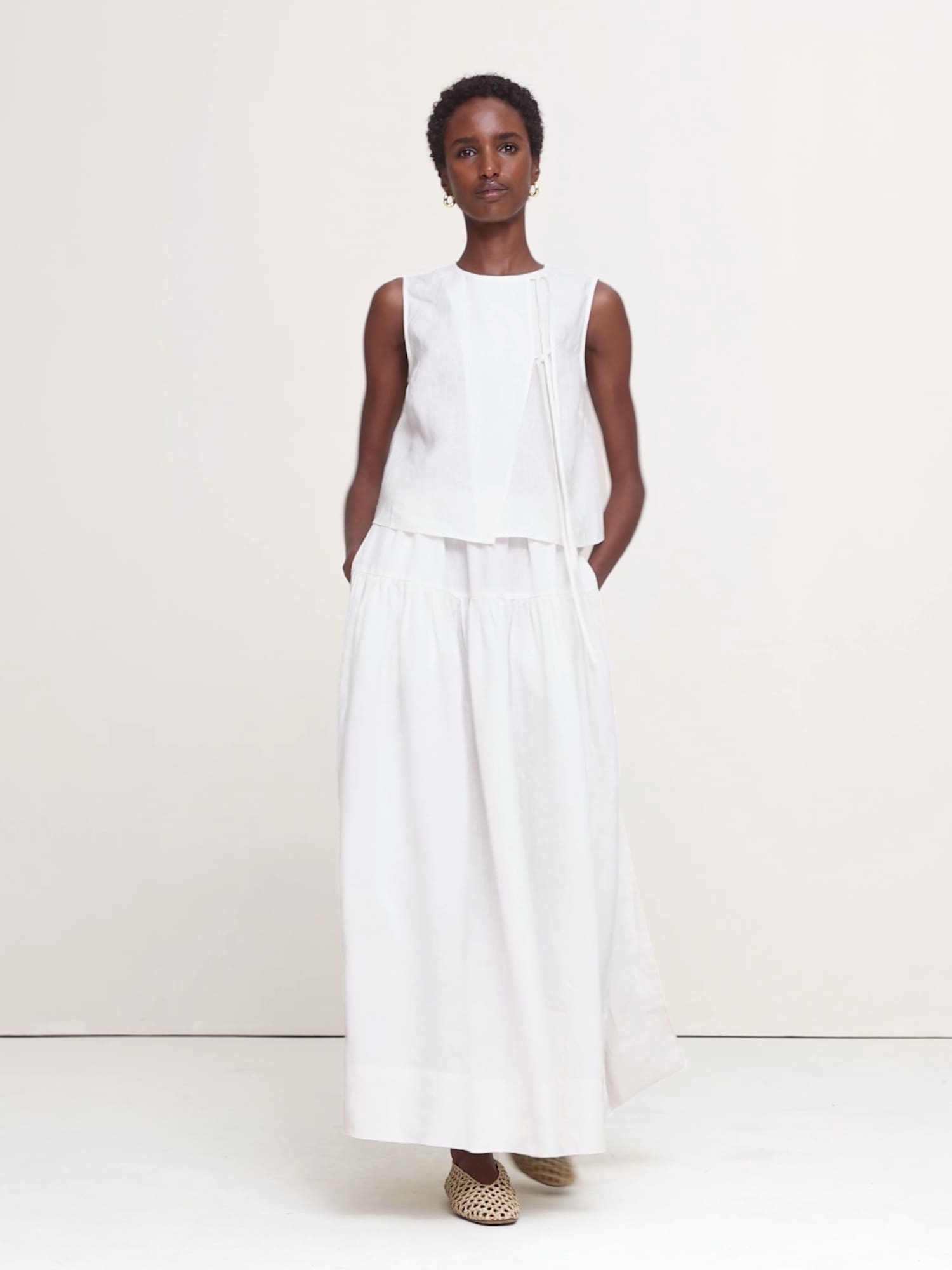 Linen Tiered Tie-Side Maxi Skirt - thumbnail 8