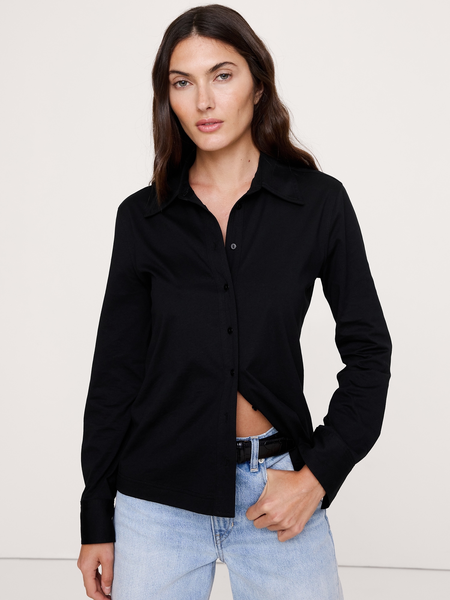 Silky Cotton Long-Sleeve Button-Down Shirt