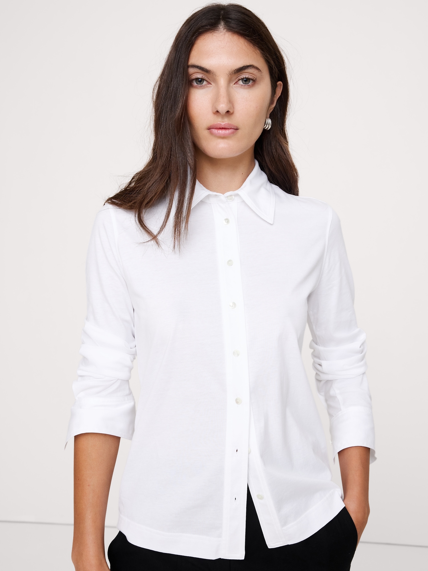 Silky Cotton Long-Sleeve Button-Down Shirt