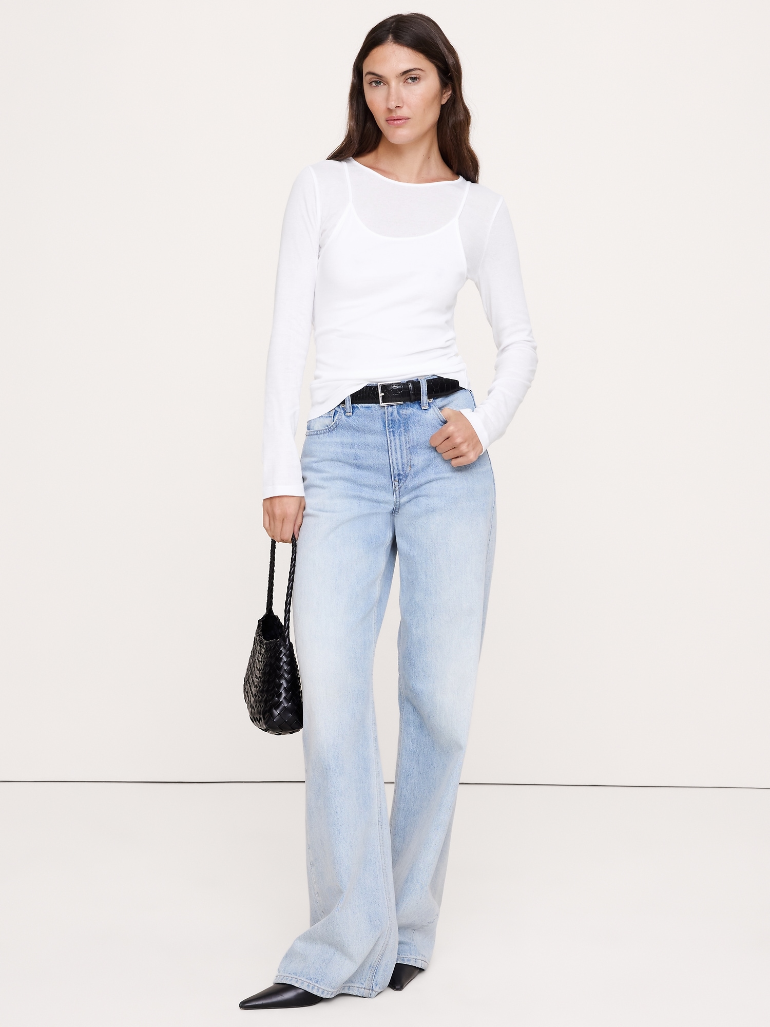 Image number 1 showing, Airy Cotton Layered Long-Sleeve T-Shirt