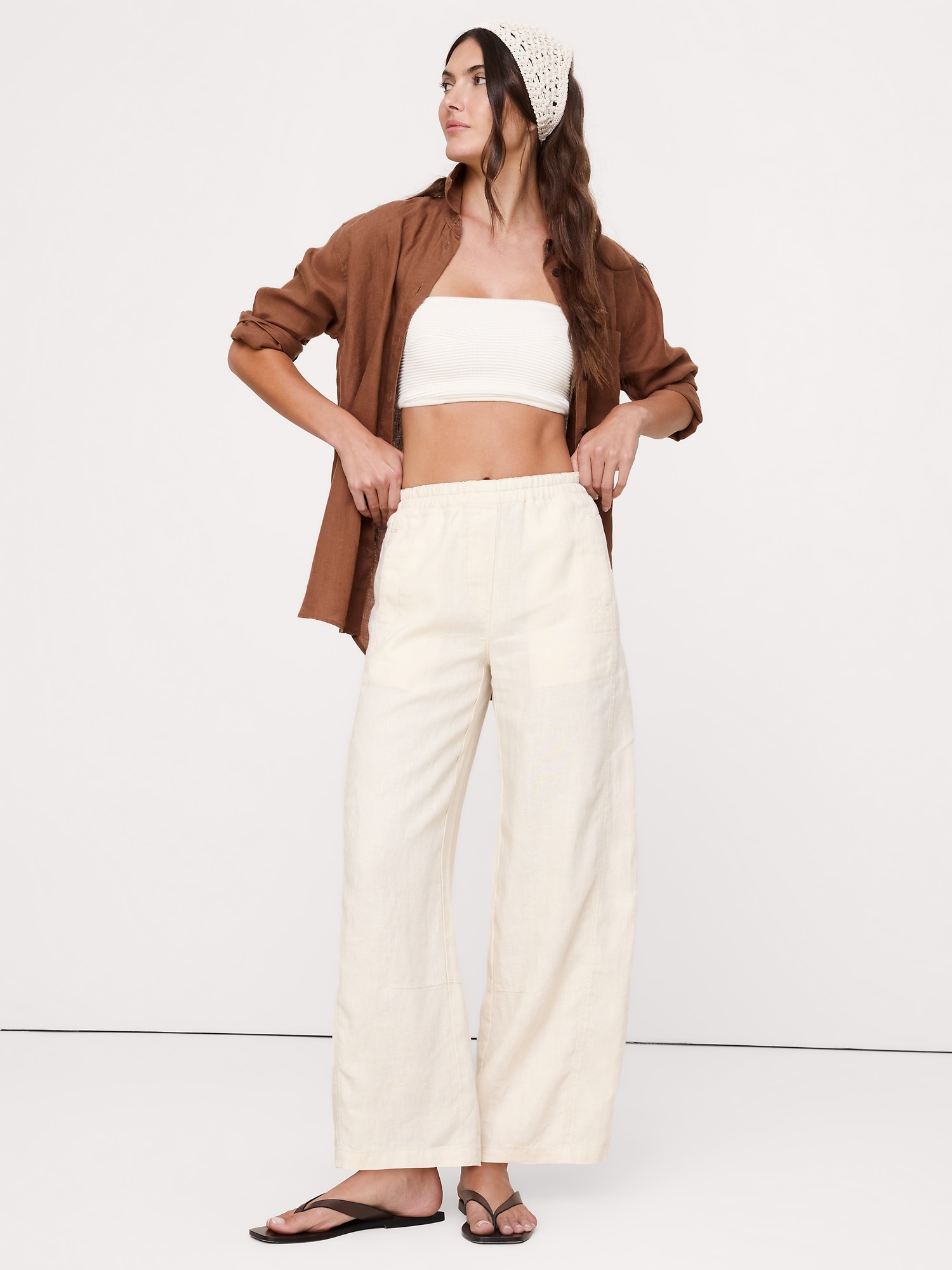 Image number 1 showing, Mid-Rise Relaxed Painter Pull-On Pant in Linen