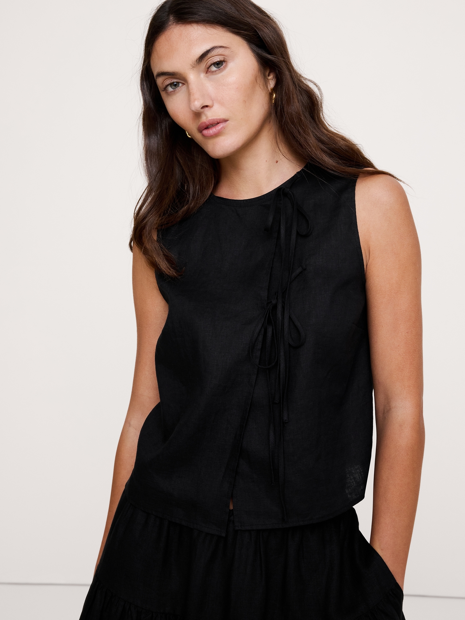 Image number 3 showing, Linen Double-Tie Tank