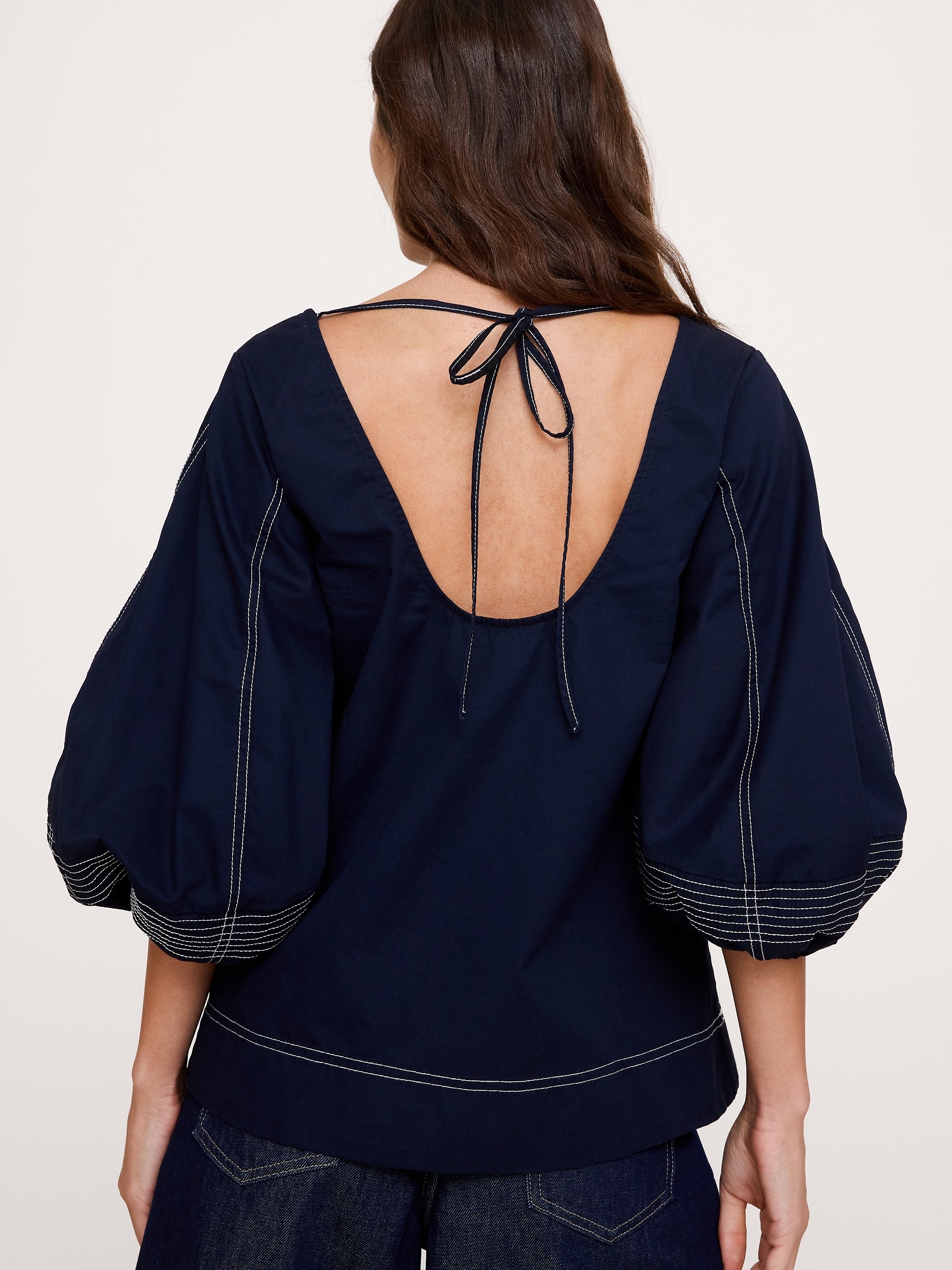 Женский топ Banana Republic Cotton Scoop-Back Top, цвет: Тёмно-синий — фото 2