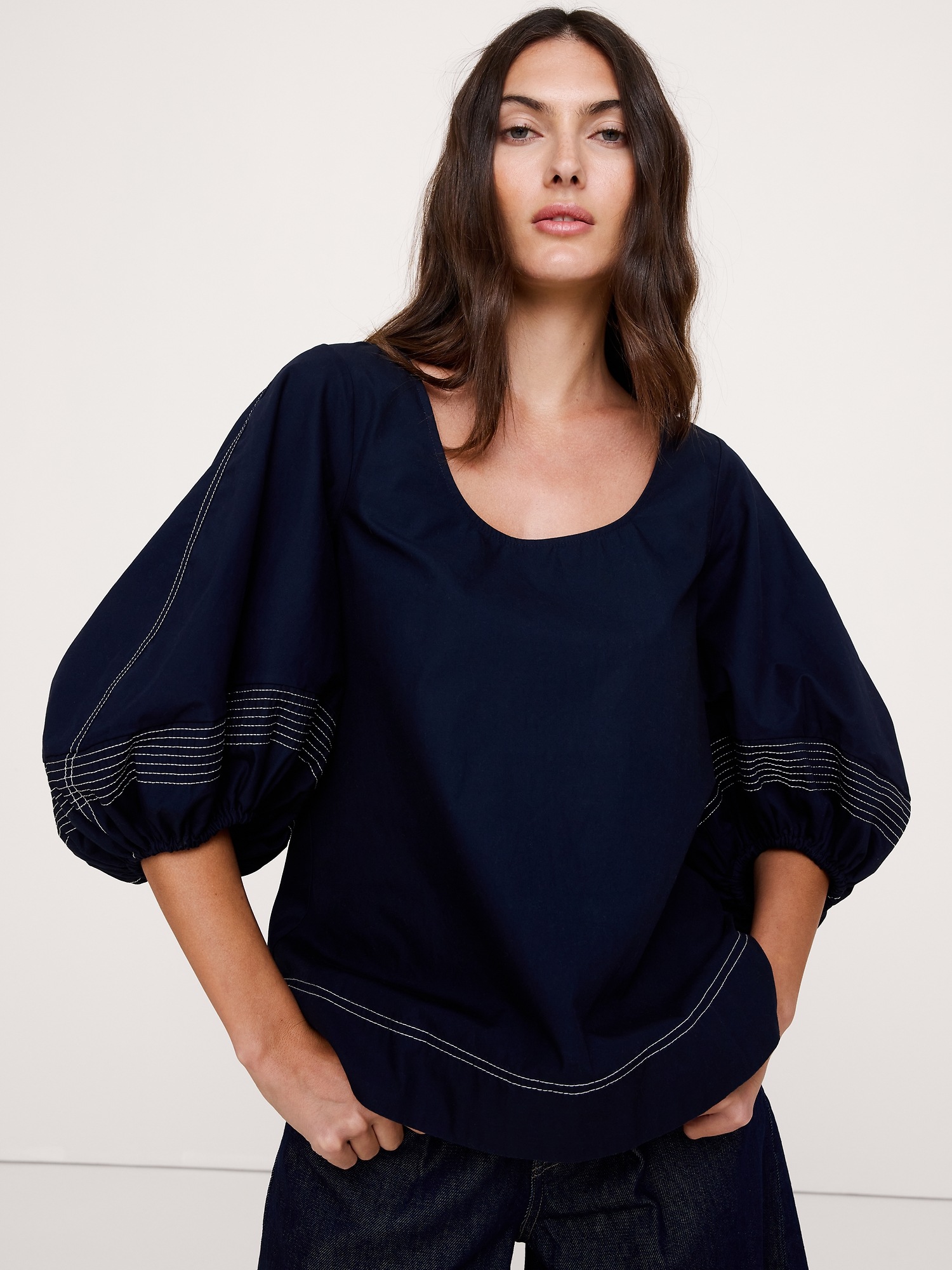 Женский топ Banana Republic Cotton Scoop-Back Top, цвет: Тёмно-синий — фото 3