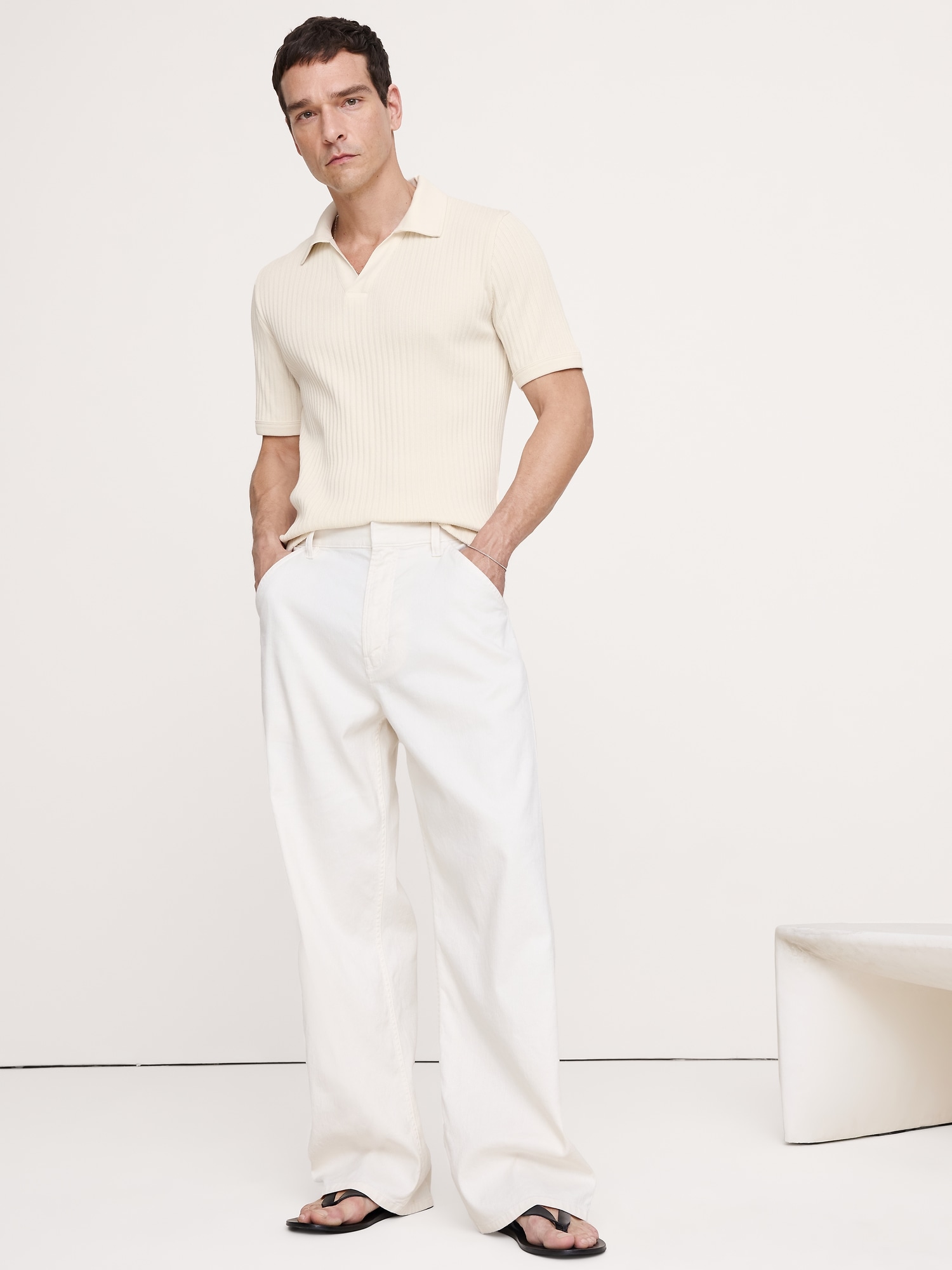 Image number 1 showing, Ribbed Stretch-Cotton Johnny-Collar Polo