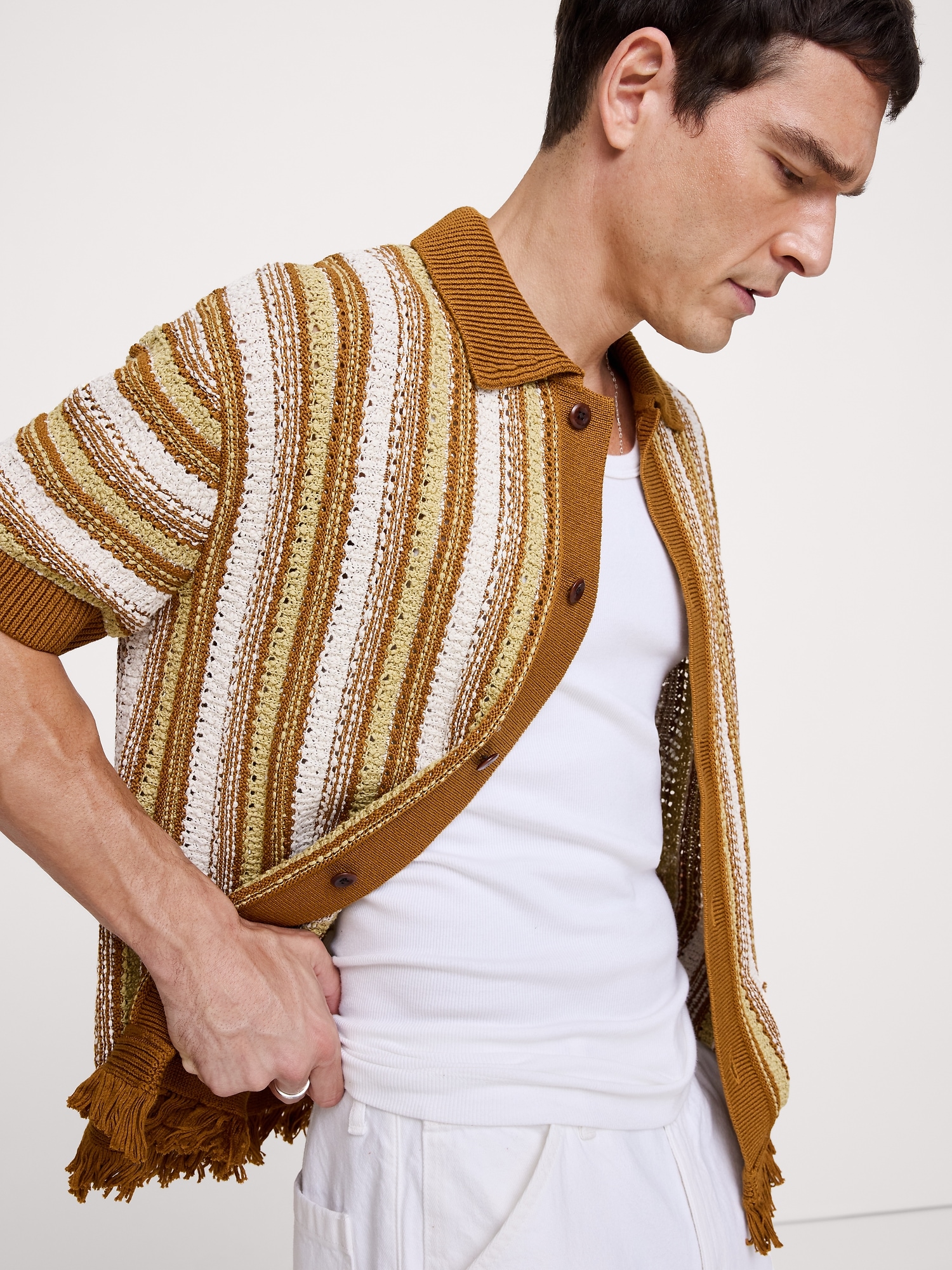 Image number 3 showing, Fringe Cotton Polo Cardigan