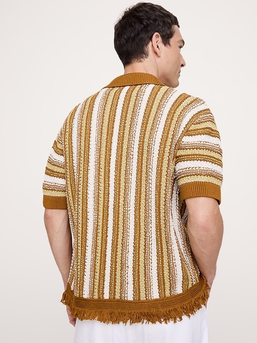 Fringe Cotton Polo Cardigan | Banana Republic