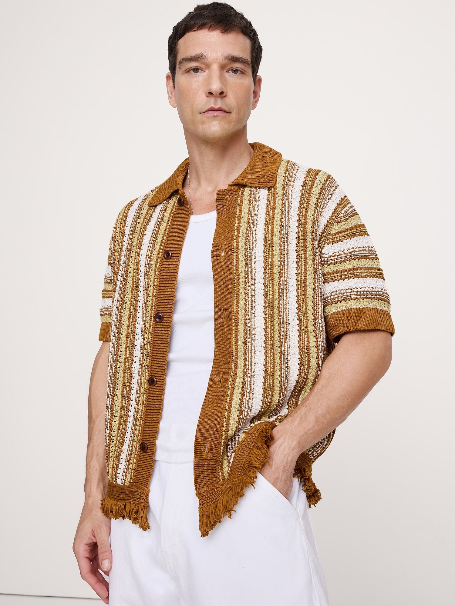 Fringe Cotton Polo Cardigan from Banana Republic - $180
