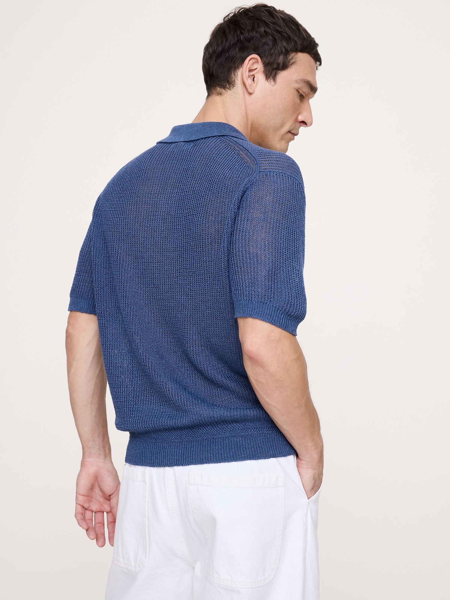 Image number 6 showing, Linen-Cotton Johnny-Collar Sweater Polo