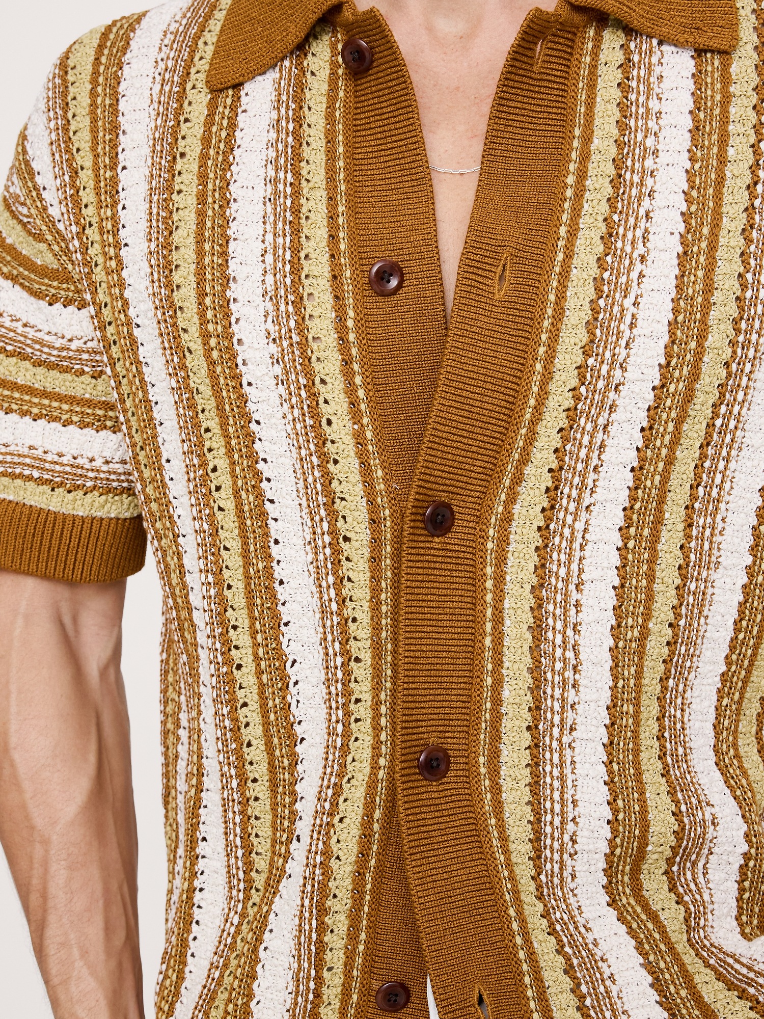 Мужской кардиган Banana Republic Fringe Cotton Polo Cardigan, цвет: Коричневый — фото 6