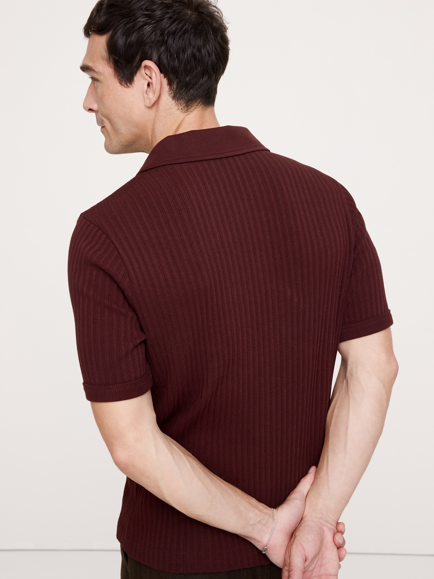 Image number 2 showing, Ribbed Stretch-Cotton Johnny-Collar Polo