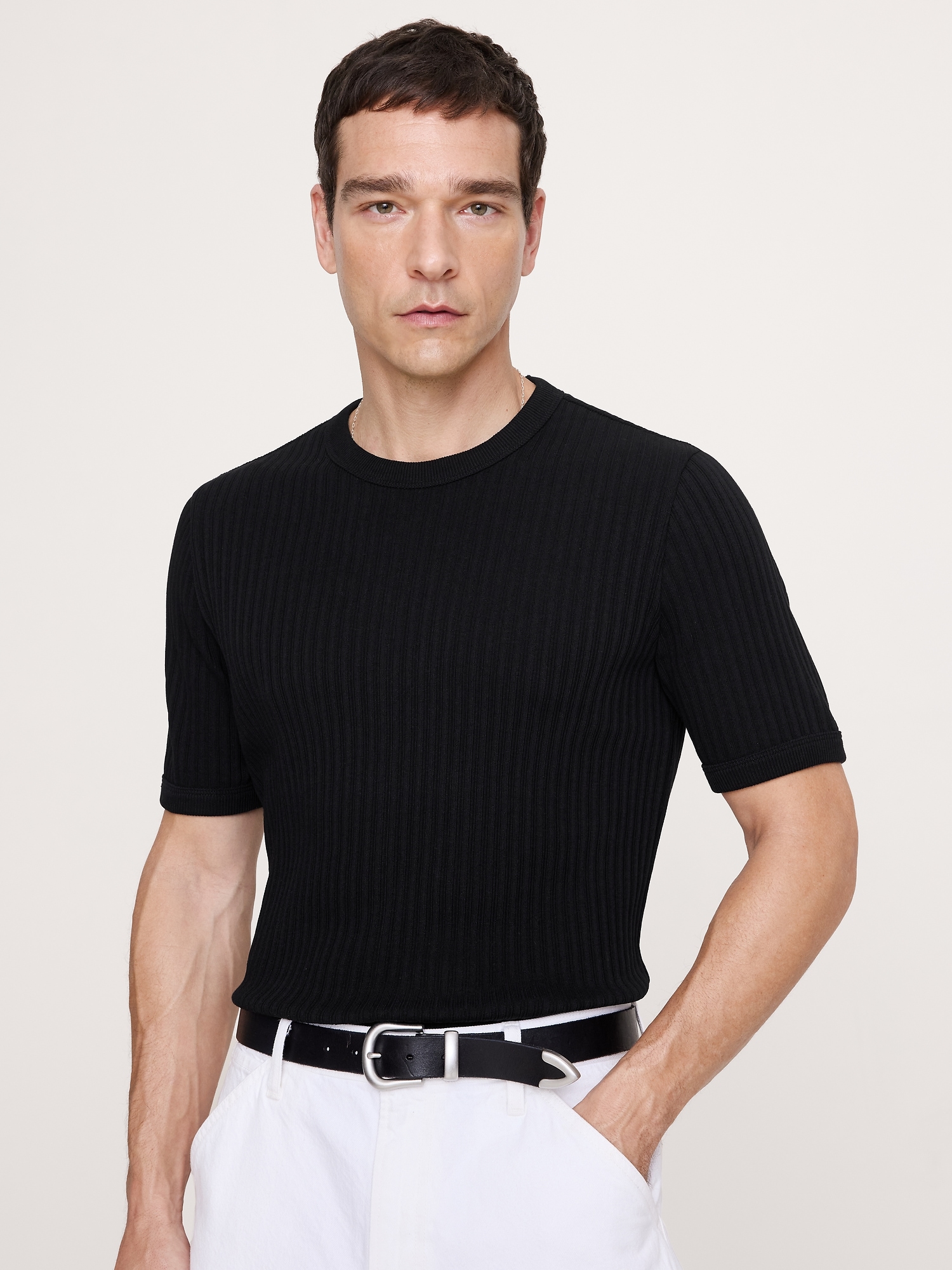 Image number 3 showing, Ribbed Stretch-Cotton Crew-Neck T-Shirt