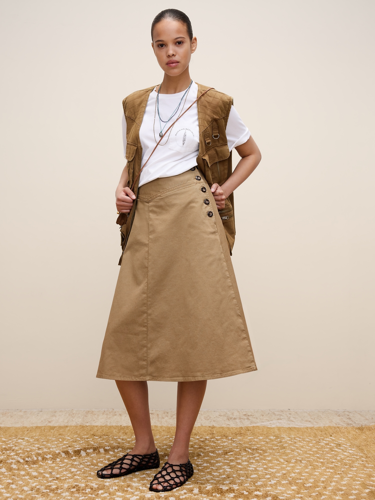 Image number 1 showing, Archive Reissue Khaki Midi Skirt