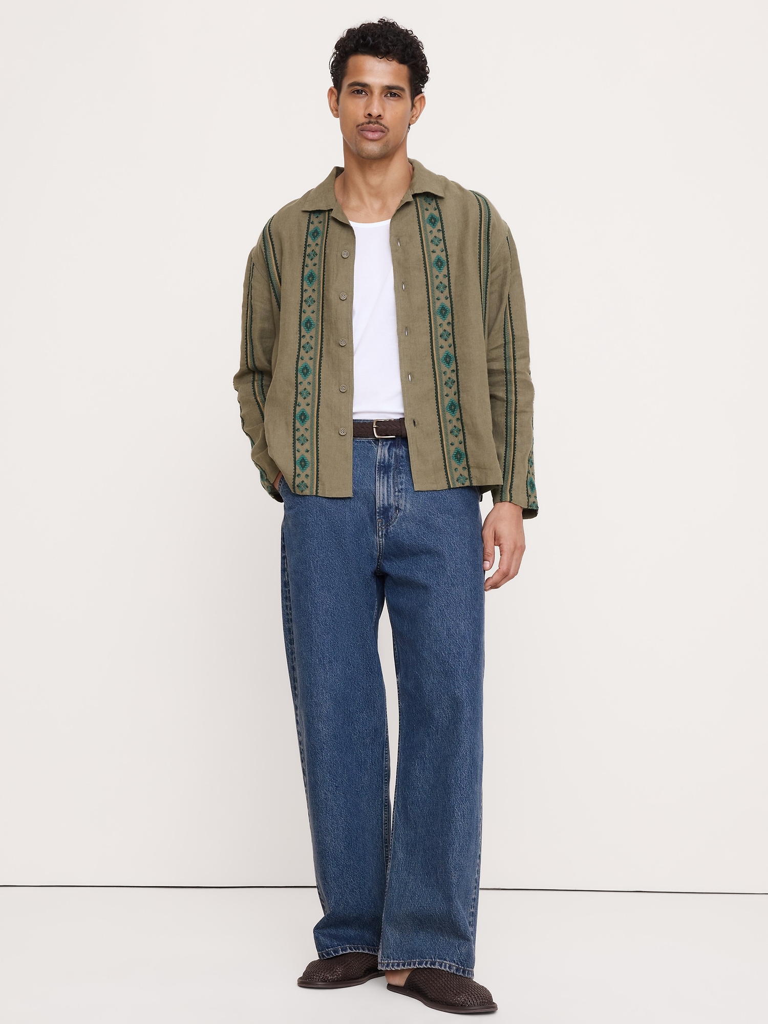 Image number 3 showing, Relaxed-Fit Embroidered Linen Long-Sleeve Resort Shirt